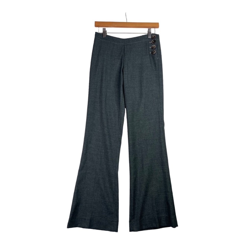 Anthropologie Dark Charcoal Wide-Leg Pants with Side Button Detail